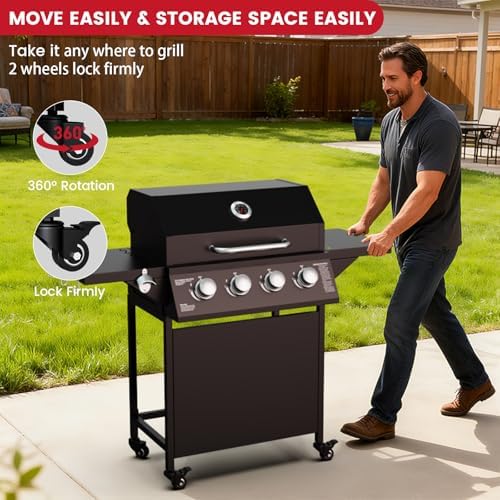 4-Burner Propane Gas Grill, 40000 BTU Stainless Steel Outdoor BBQ - Image 5