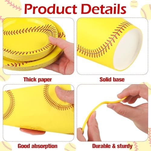Kochorie 144 Pieces Softball Paper Plates and Napkins Sports Party Tableware Sets Including Disposable Paper Plates Napkins Cups Forks Serves 24 for Birthday Sports Softball Party Decorations - Image 3