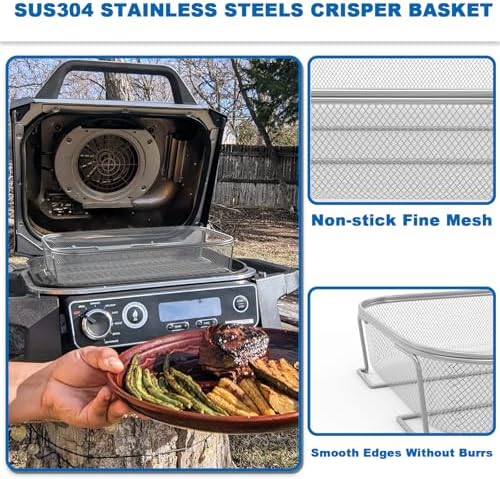 Stainless Steel 304 Crisper Basket for Ninja Woodfire Pro XL Outdoor Grill & Smoker OG800 OG900 Series, Non-Stick Air Fryer Basket for Ninja OG850 OG951 OG901 OG952 Grill Accessories - Image 4