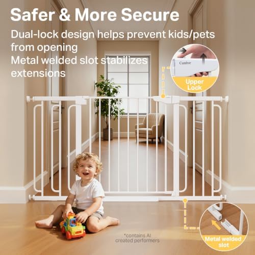 Cumbor 36.6-59" Extra Wide Baby Gate for Stairs, Auto Close Dog Gate White - Image 4