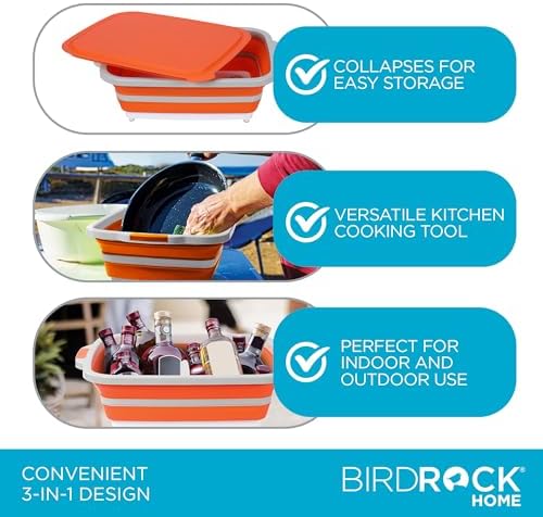 BIRDROCK HOME 18L Collapsible BBQ Prep Tub with Lid, Orange, 22” L x 16” W - Image 5
