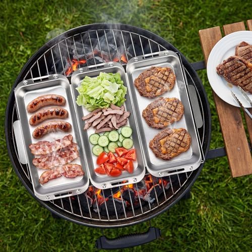 BBQ Vegetable Grill Basket Set, 4 Piece Stainless Steel Grill Pan Set with Universal Handle & lid, Dishwasher Safe, for Outdoor Cooking, Camping, Picnic, For Grilling Fish Veggies & Meats - Image 6
