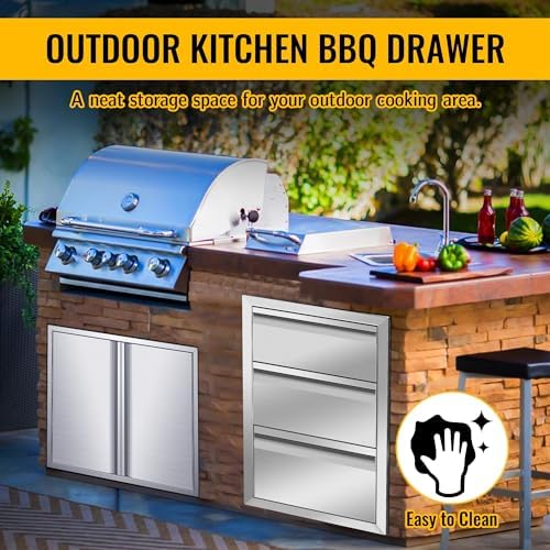 Outdoor Kitchen Drawers Stainless Steel 16W X 21H X 23D Inch, Flush Mount Triple BBQ Island Drawers with Hidden Handle for Outdoor Kitchens, Patio or Grill Station - Image 6