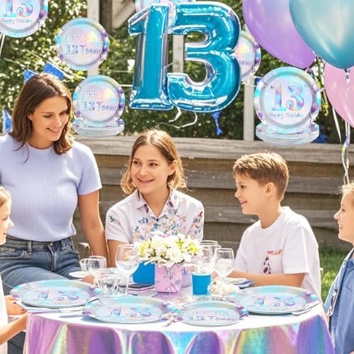 Greencian 96Pcs Iridescent 13th Birthday Party Decorations, Serves 24 - Image 5