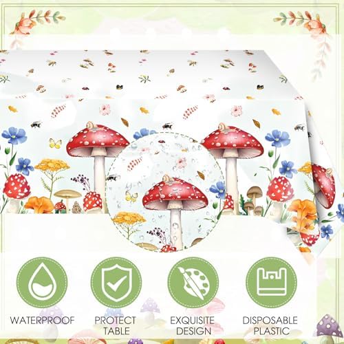 41Pcs Mushroom Birthday Decorations Enchanted Forest Party Tableware Set Wonderland Wildflower Mushroom Paper Plates Napkins Tablecloth丨Baby Shower Fairy Tale Party Cottagecore Party Decor,Serve 20 - Image 5