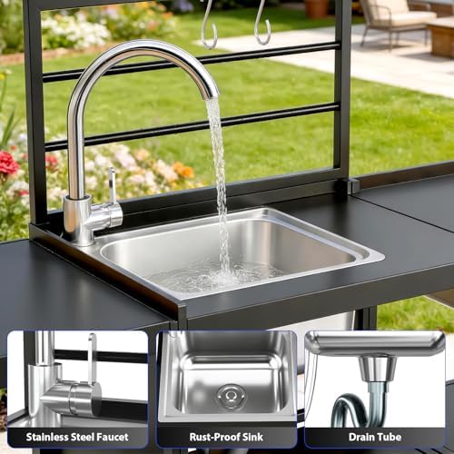 LEVELEVE Modular Outdoor Kitchen Island 5-Piece Set, Aluminum Outdoor Kitchen Cabinets Prep Station with Sink, Built-in Storage & Shelves for Patio, Backyard & Deck - Image 6