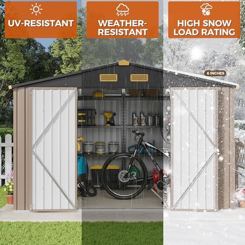 IRONCK 9.7x7.7FT Outdoor Storage Shed with Breathable Vent, Brown - Image 6