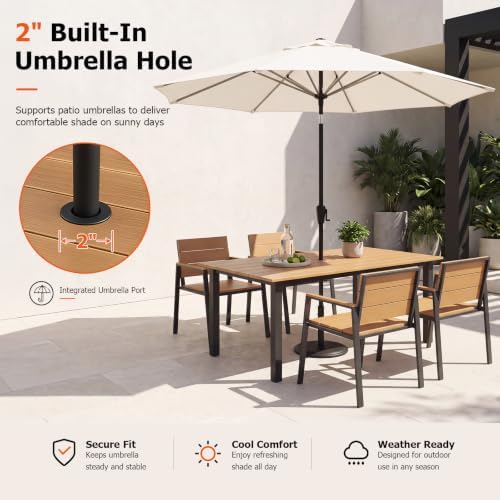 LazySunsets Outdoor Dining Set with Umbrella Hole (Gray/Teak, 5 Piece) - Image 4