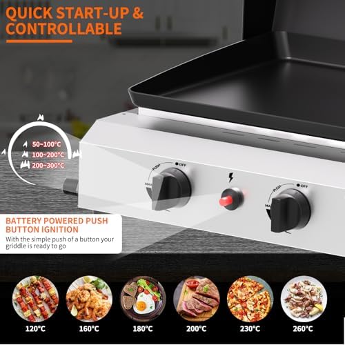 SKOK 2 Burner Gas Griddle with Hood- 17 Inch Outdoor Propane Griddle-30000 BTU Propane Fuelled, Portable Flat Top Gas Grill Camping Griddle with Lid for Kitchen, Outdoor BBQ, Camping - Image 5