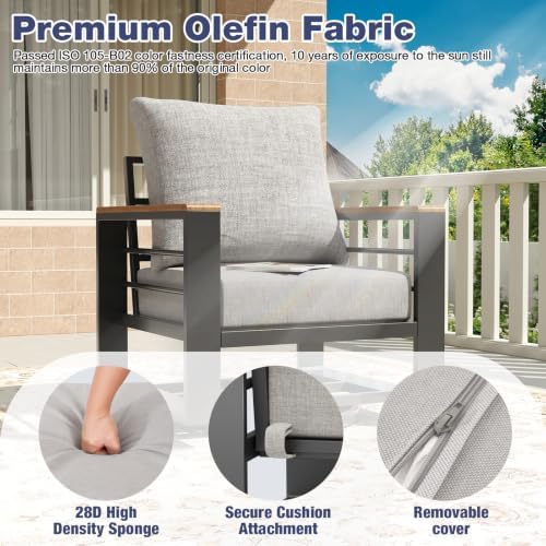Aoxun Aluminum Patio Furniture Set 7 Seats with Swivel Chairs, Grey - Image 5