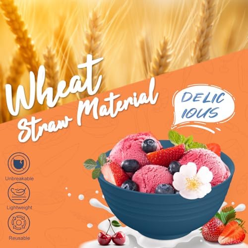 Wheat Straw Dinnerware Sets for 4, Reusable Plastic Dinner Plates, Unbreakable Kids Plates and Bowls Sets 20 PCS, Dishwasher & Microwave Safe Kitchen Camping Dorm Dish Sets- Blue - Image 3