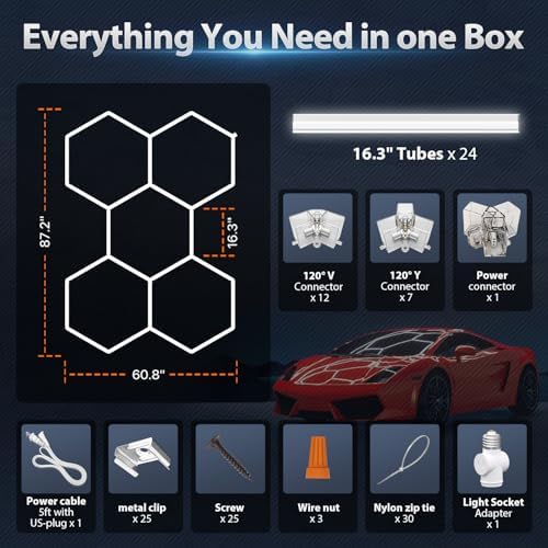 Hexagon Garage Lights: 168W 5 Grids LED Garage Lights - Easy Install 6500K Super Bright Honeycomb Light for Workshop Warehouse Car Detailing Shop Exhibition Hall Gym - Image 6