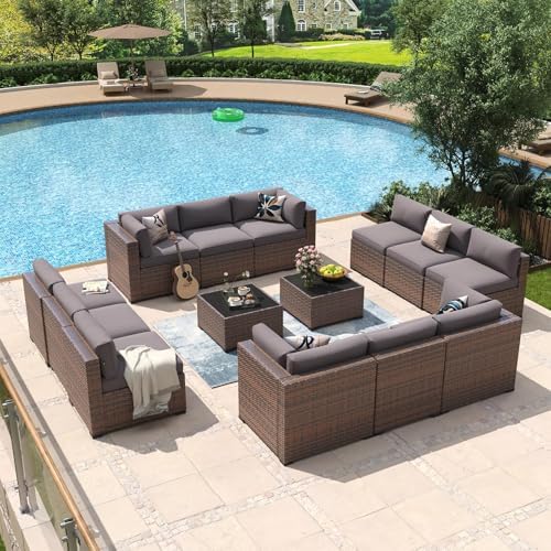Aoxun 14 Piece Patio Furniture Set Wicker Rattan Patio Conversation Set by Aoxun