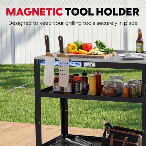 Feasto Outdoor Grill Table, Prep Table with Wheels, 31.5"x18" - Image 4