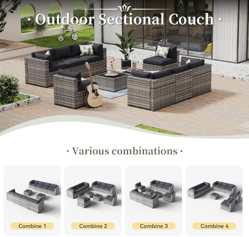 Aoxun 10 Piece Patio Furniture Set Wicker Rattan Patio Conversation Set - Image 6