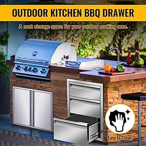 Outdoor Kitchen Drawers, Triple BBQ Drawers Stainless Steel Built-in Drawer For Outdoor Kitchen Island, Patio Grill Station,Three Drawers - Image 7
