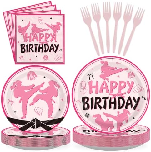 96Pcs Karate Birthday Party Supplies Martial for Girls , Serves 24 by Greencian