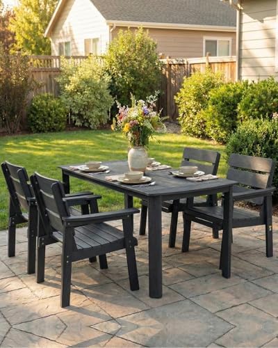 HIPS Patio Dining Chair, Outdoor Chair with Curved Backrest, Black - Image 6