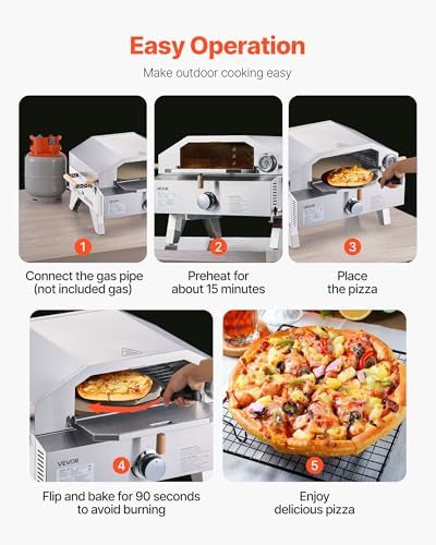 VEVOR 2 IN 1 Outdoor Pizza Oven, 13 in Propane Pizza Oven & Grill, 12,000 BTU Tabletop Propane Gas Oven with Pizza-Stone, Thermometer, Stainless Steel Portable Grill, for Camping & Backyard - Image 6