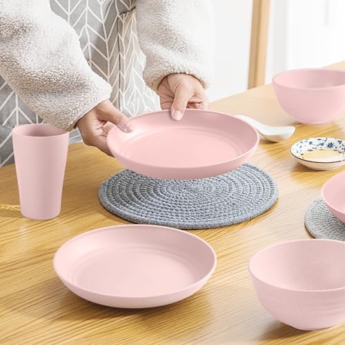 Teivio 32-Piece Plates and Bowls Sets for 8, Pink Kitchen Dinnerware Sets - Image 4