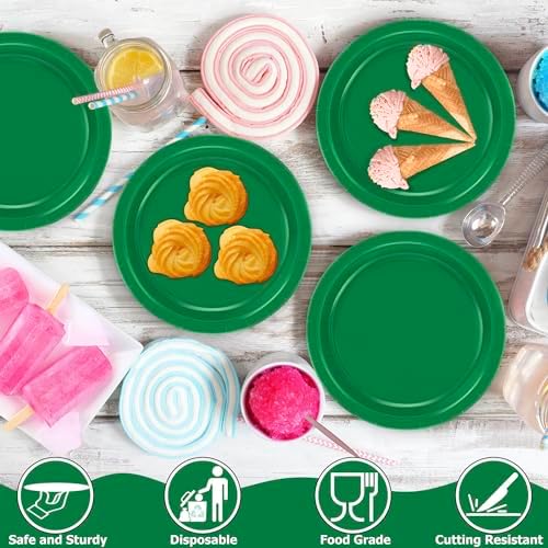 50 Count Green 7 Inch Round Paper Plates Heavy Duty Disposable Dinnerware - Image 3
