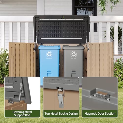 Aoxun Outdoor Storage Cabinet 35 Cu.Ft Outdoor Trash Can Storage Shed,Brown - Image 4