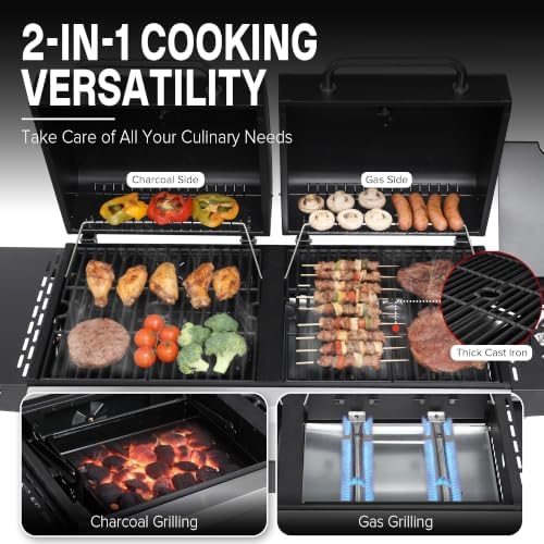 Gas and Charcoal Grill Combo with Side Burner, 29,000 BTU - Image 3