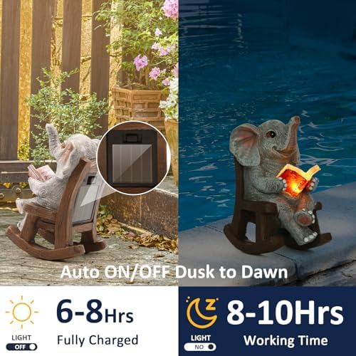 FOXMIS Garden Statues Elephant Outdoor Decor Lights, Lucky Miniature Elephant Statue Solar Garden Decor for Patio,Porch,Home Yard Decor Elephant Gifts for Mom,Women, 2.04"x3.34"x3.93" - Image 3
