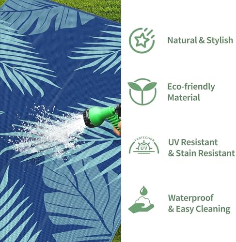 GENIMO Outdoor Rug, Waterproof Plastic Rugs 10'x14' for Camping Navy Green - Image 5