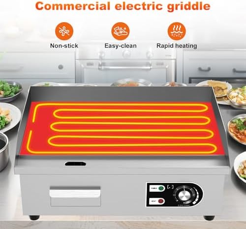 18’’ Commercial Electric Griddle - Electric Cast Iron Griddle w/Stainless Steel Material and Non-Stick, 110V Commercial Griddle w/ 1/2" Thick Iron Cooking Plate for Indoor and Restaurant - Image 7