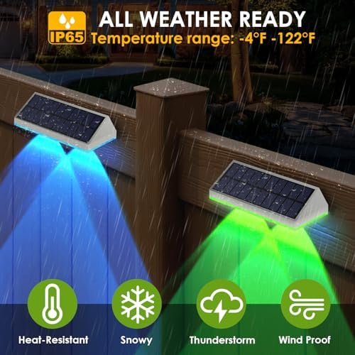 LIANGLOME 2 Pack Solar Fence Lights Outdoor, 2PK Solar Outdoor Light Warm White & RGB Solar Powered Lights for Outside Backyard, Patio, Deck Fence, Stair Handrail, Pool and Wall - Image 4