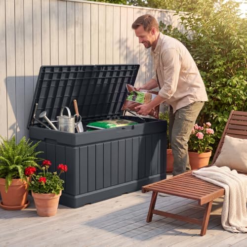 Greesum 82 Gallon Resin Deck Box All Weather Large Outdoor Storage for Patio Furniture, Toys, Garden Tools, Lockable, Dark Gray - Image 5