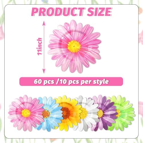 JarThenaAMCS 60 Pcs Daisy Floral Paper Plates Summer Disposable Plates 11 Inch Decorative Watercolor Sunflower Tableware Dessert Plate for Spring Party Tableware Supplies - Image 2
