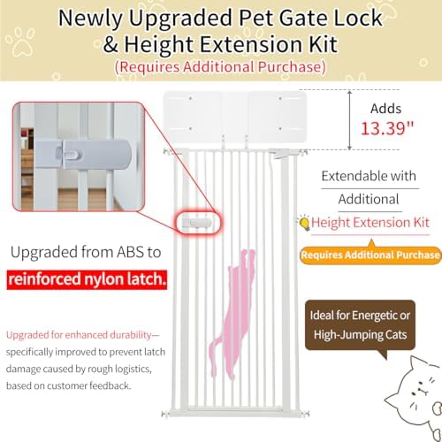 Lumizone Extra Tall Cat Gate 55.12" High 63.39"-67.71" Wide Pet Gate White - Image 3