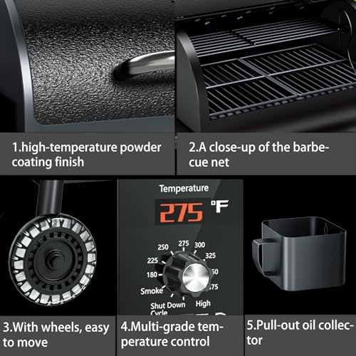 KingChii Electric Wood Pellet Grill & Smoker with Side Shelf, 456 SQ.IN Grill Capacity, with PID Temperature Control (180-425°F) for Backyard Camping Bake and Roast, Black with Cover - Image 3