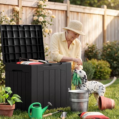 JUMMICO 31 Gallon Resin Deck Box Waterproof Outdoor Storage Boxes - Image 7