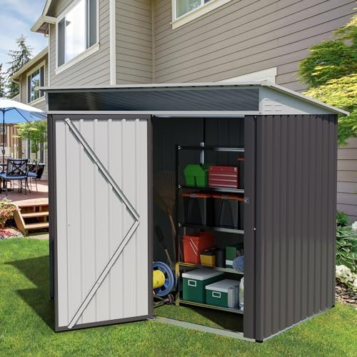 Vongrasig Outdoor Storage Shed, 6 x 4 FT Outside Metal Garden Shed with Window and Lockable Door, Waterproof Tool Shed for Backyard Patio, Lawn and Garden (Dark Gray) - Image 2