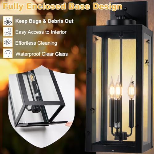 24" Extra Large Dawn to Dusk Outdoor Light Fixture Closed Bottom 3-Light - Image 2