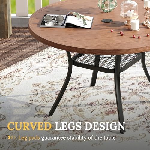 VICLLAX 5 Pieces Patio Dining Set for 4, Outdoor Furniture Set Includes 40.7" Round Patio Table and 4 Patio Stackable Chairs, Walnut Tabletop and Brown Fabric - Image 4
