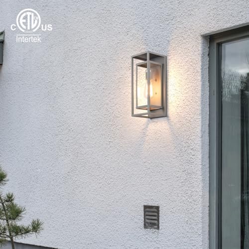 mirrea 14" Modern Outdoor Porch Wall Light, Matte Gray, 2 Pack - Image 2