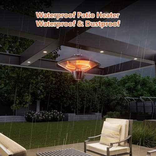 Danluke Outdoor Electric Patio Heater, 1500W Infrared Hanging Heater, Ceiling Mounted Carbon Fiber Heater for Patio, Porch, Garage and Balcony, Black - Image 2