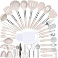 Silicone Cooking Utensil Set, Umite Chef 43 PCS Heat Resistant Kitchen Utensil Gadgets Set-Stainless Steel Handle- Kitchen Spatula Tools for Nonstick Cookware, Pots and Pans Accessories (Khaki) by UmiteChef