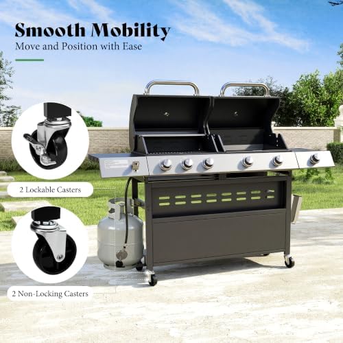 AMERLIFE 60,000 BTU 5-Burner Gas Grill and Griddle Combo with Side Burner - Image 6