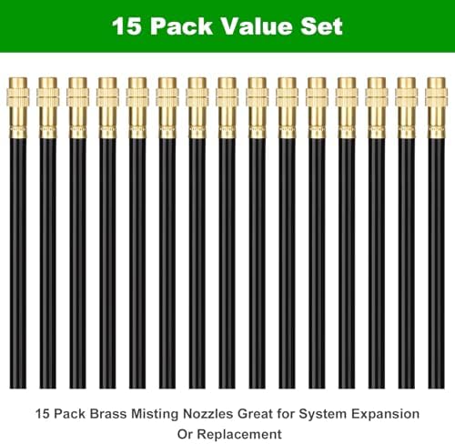 Brass Misting Nozzles for 1/4 Inch Drip Irrigation Tubing, 360° Adjustable Rotating Sprayers for Garden, Greenhouse & Outdoor Cooling, 15 Pack - Image 5