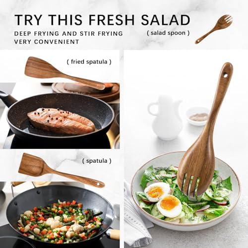 Wooden Spoons for Cooking, 5-Piece Acacia Wood Cooking Utensil Set - Image 5