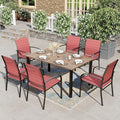 HERA'S HOUSE 7pc Patio Dining Set, Outdoor Wood-Like Metal Table & 6 Chairs by HERASHOUSE