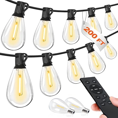 Tenmiro 200FT LED Outdoor String Lights with Remote, 74+2 Shatterproof Bulbs Dimmable Timing 3 Light Modes Outside Patio Lights for Backyard Porch Deck Garden Balcony Pool party Hanging Lighting Decor by Tenmiro