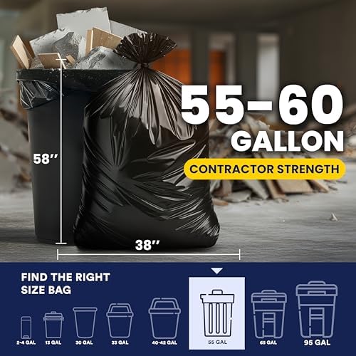 Plasticplace Contractor Trash Bags 55-60 Gallon │ 3.0 Mil │ Black Heavy Duty Garbage Bag │ 38” x 58” (32 Count) - Image 4
