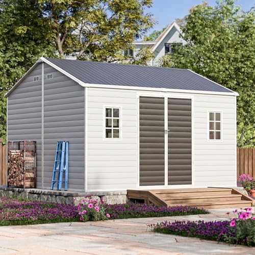 WACASA 10x12 FT Large Resin Plastic Outdoor Storage Shed with Floor by WACASA