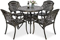 VIVIJASON 5-Piece Patio Furniture Dining Set, All-Weather Cast Aluminum Outdoor Conversation Set, Include 4 Chairs and a 35.4" Round Table w/Umbrella Hole for Balcony, Lawn, Garden, Backyard by VIVIJASON